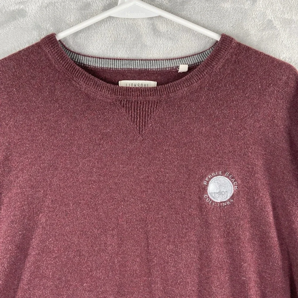 Linksoul Sweater Mens XL Pebble Beach Golf Cotton Cashmere Elbow Patches Red